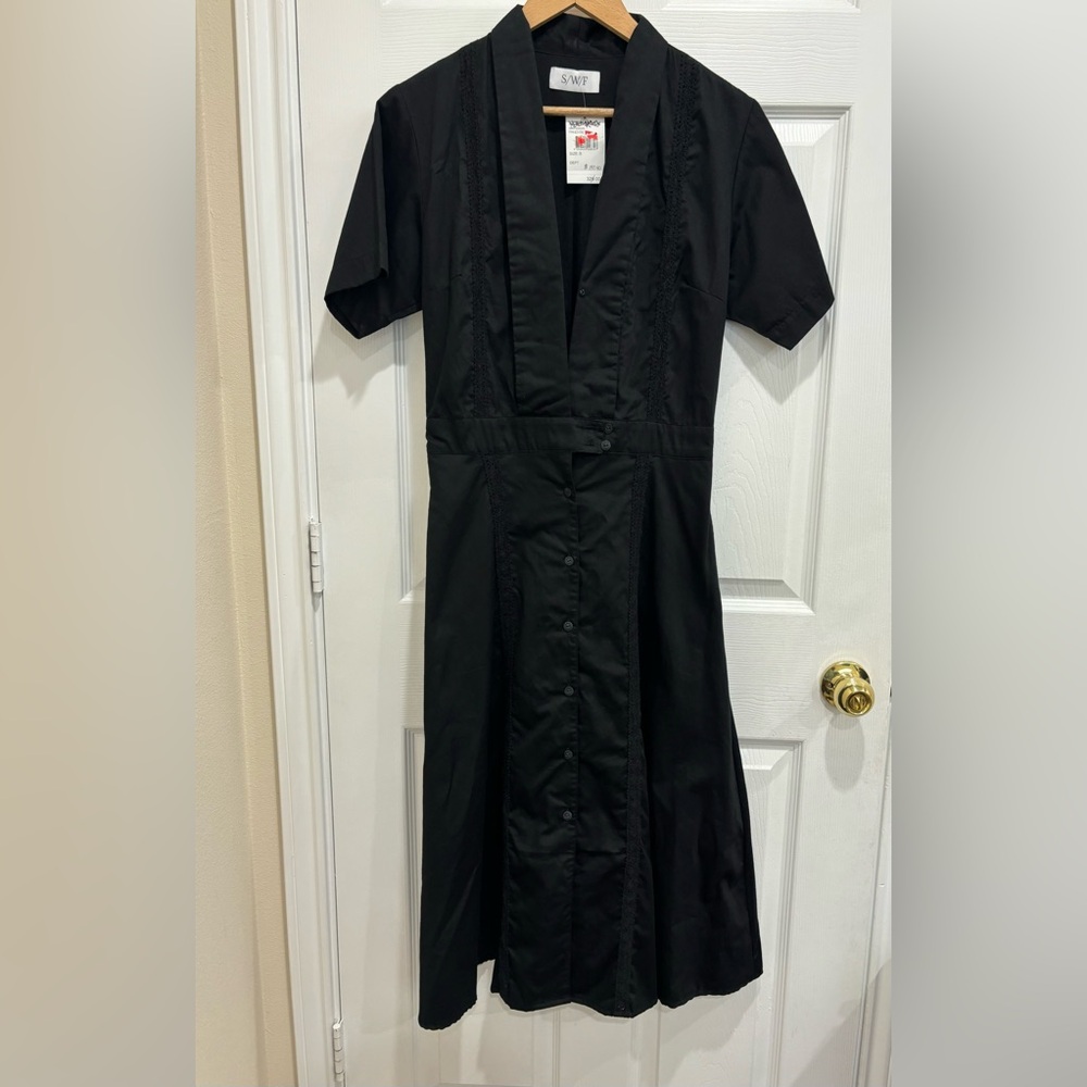 SWF Women's Freedom Plunge Black Midi Belted Dress Small Missing Belt NWT
